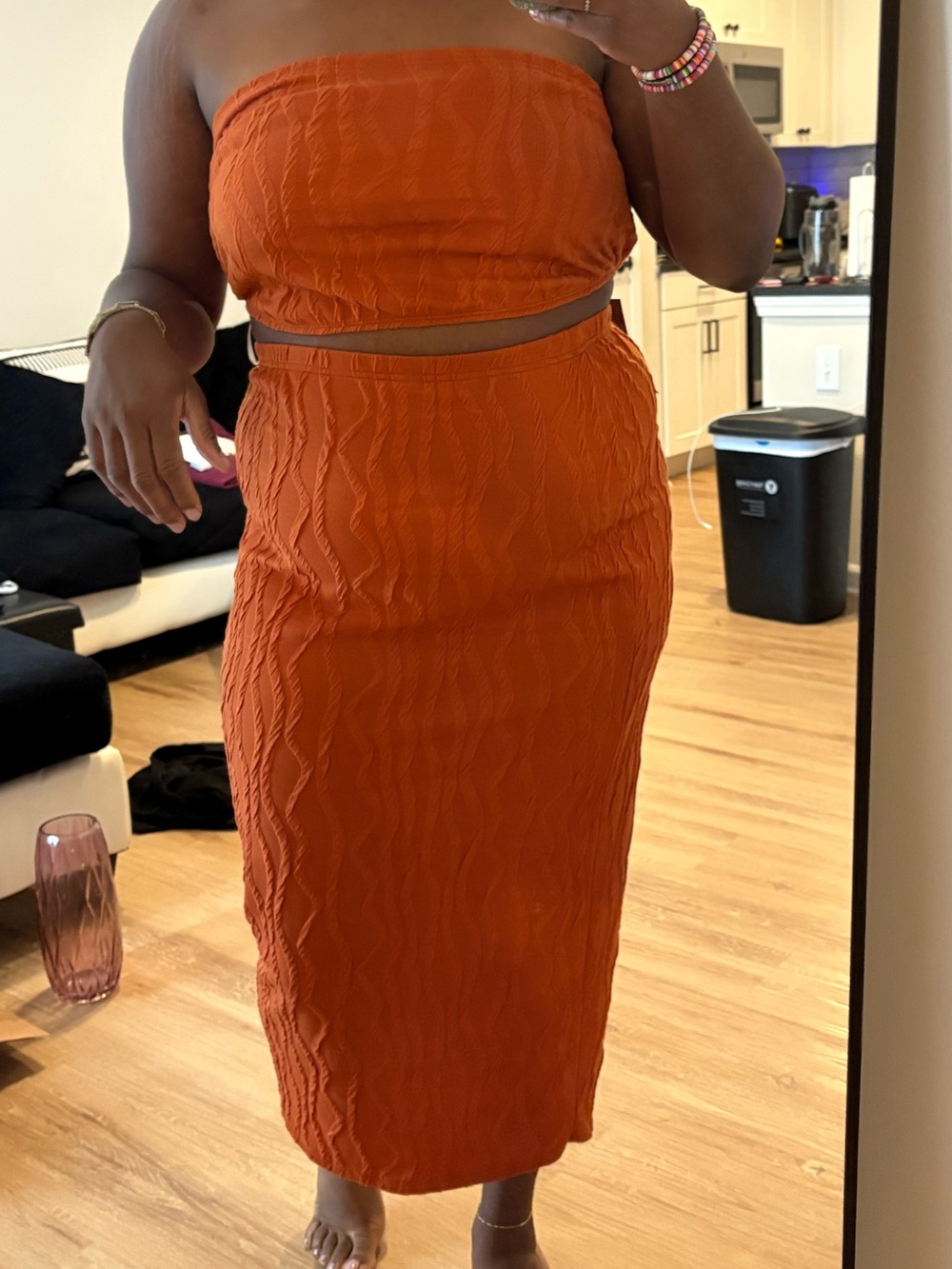 SHEIN Plus Ribbed Tube Top & Midi Pencil Skirt in Burnt Orange